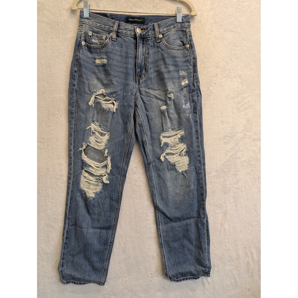 Aeropostale Mom Jean Distressed Blue Denim Womens Size‎ 2